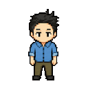 Yen pixel character, front-facing idle animation